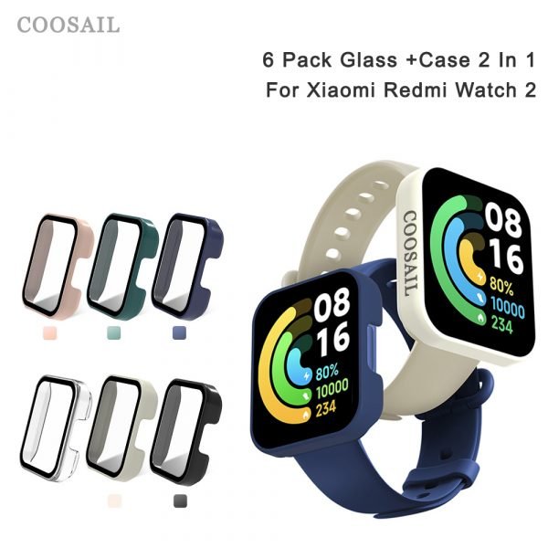 COOSAIL 6 Pack Glass Cover & Cases for Xiaomi Redmi Watch 2 - 图片 3