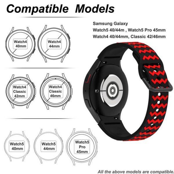 Black Red Watch Band for Samsung Galaxy Watch 5 4 40mm 44mm Watch4 Classic Watch5 PRO 45mm